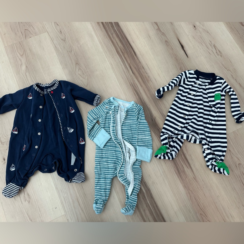 Newborn boy sleepers - set of three. Just One You, Cloud Island, and Little Me.